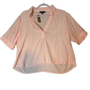 J.Crew Bungalow Popover Blouse M Pink Crepe de Chine V-Neck NWT